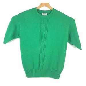 Vintage Haberdashery Womens L Green Sweater Shirt Short Sleeve Tight Knit